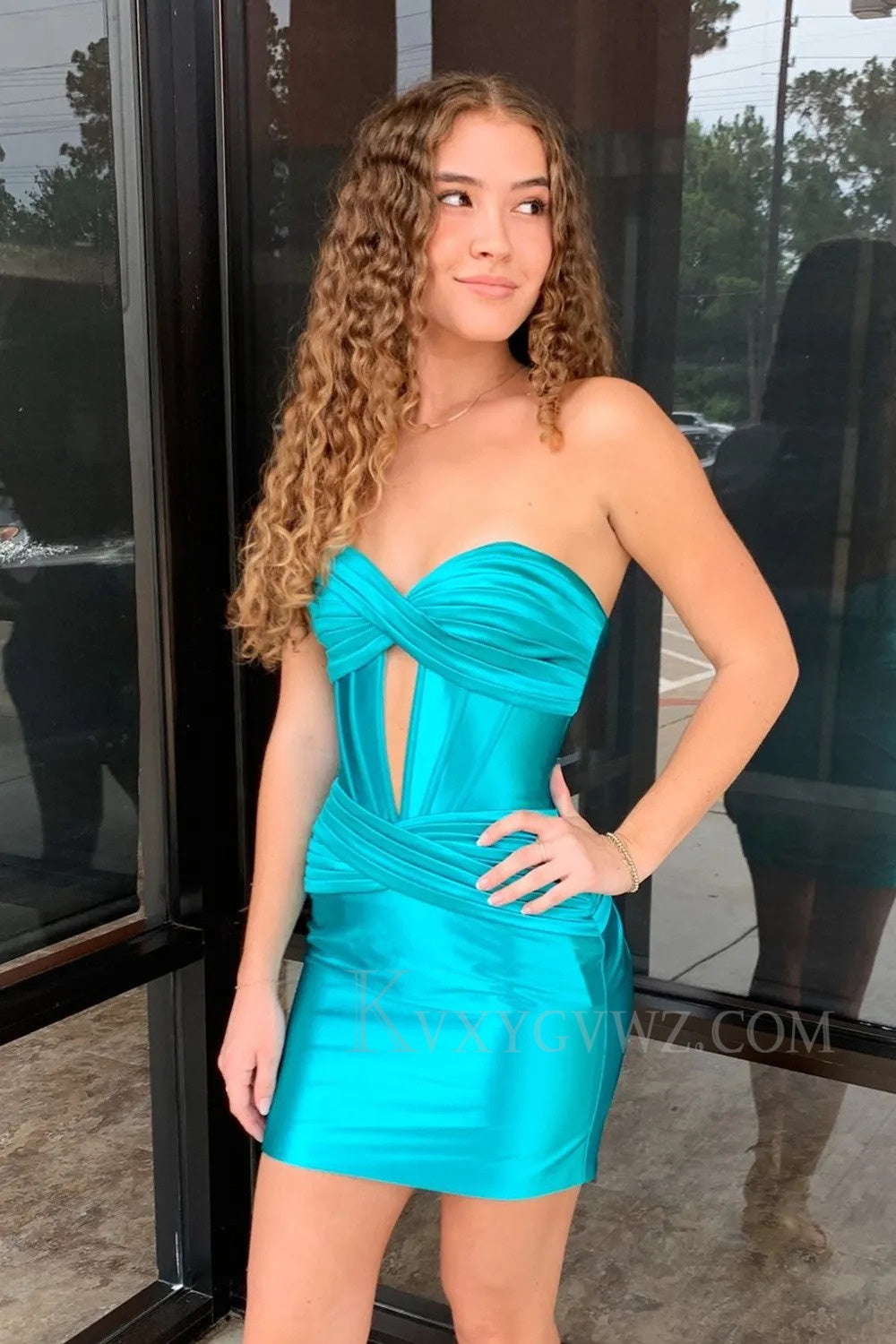 Blue Corset Keyhole Tight Short Homecoming/Cocktail Dress with Ruffles LF314
