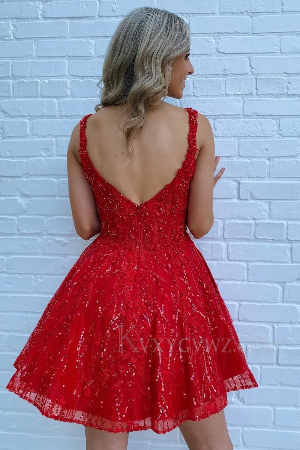 Sparkly Red Sequins A-Line Short Homecoming/Cocktail Dress with Pockets LF318