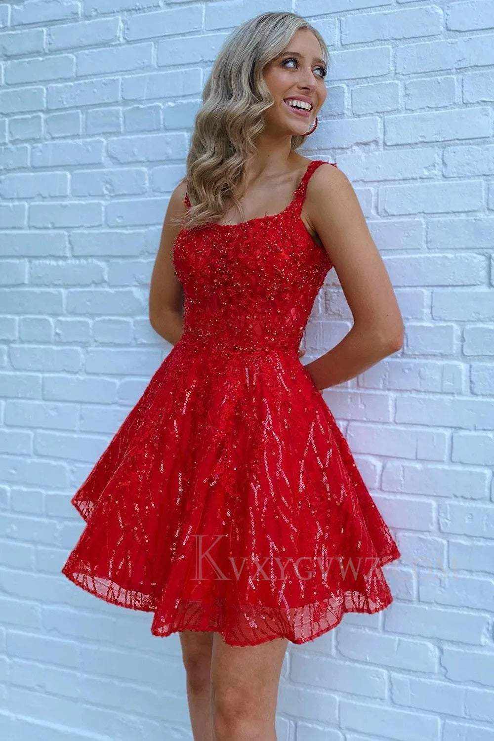 Sparkly Red Sequins A-Line Short Homecoming/Cocktail Dress with Pockets LF318