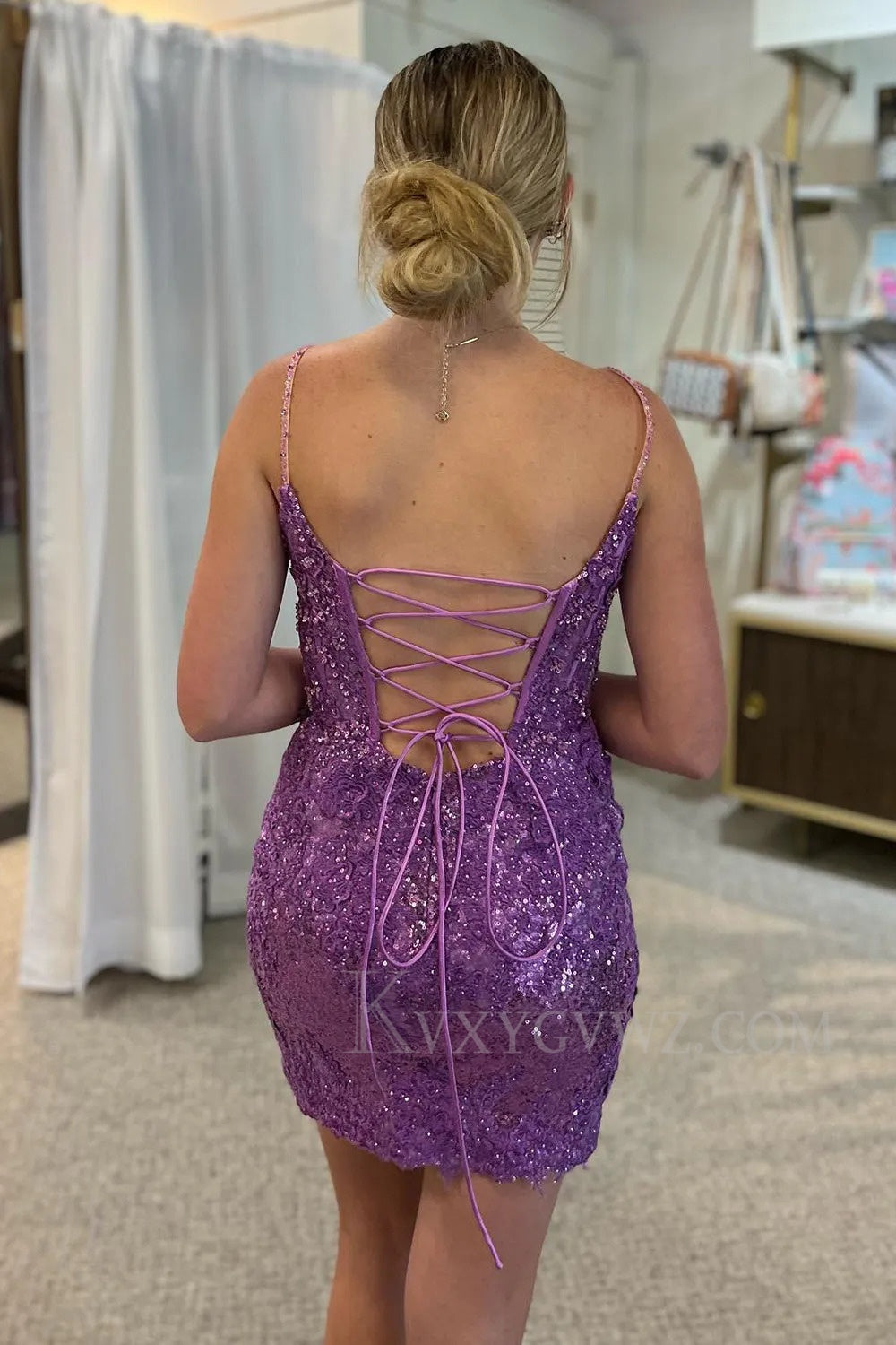 Sparkly Purple Sequin Lace-Up Tight Short Homecoming/Cocktail Dress LF321