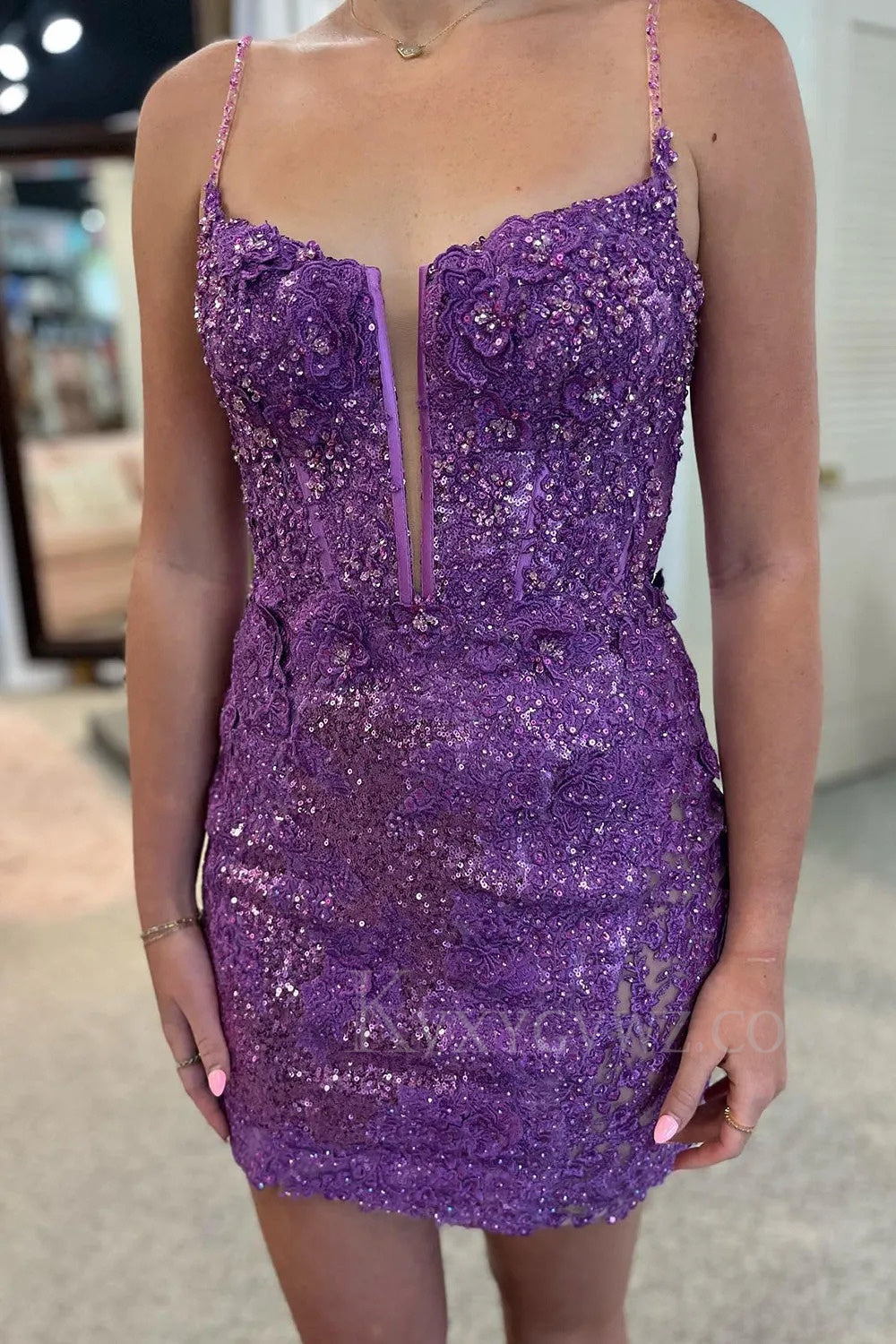 Sparkly Purple Sequin Lace-Up Tight Short Homecoming/Cocktail Dress LF321