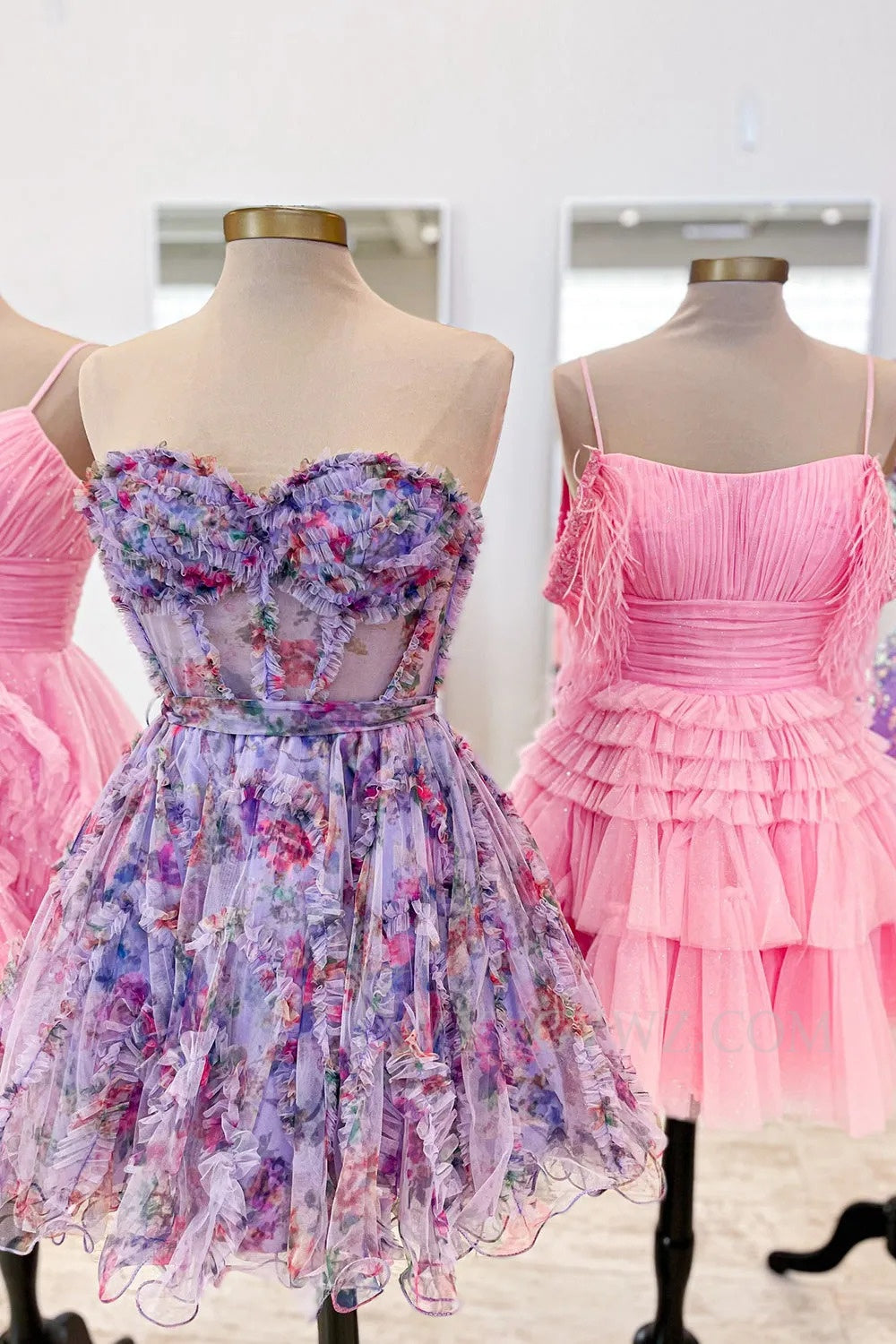 Lilac Corset Sweetheart Floral A-Line Short Homecoming/Cocktail Dress with Ruffles LF322