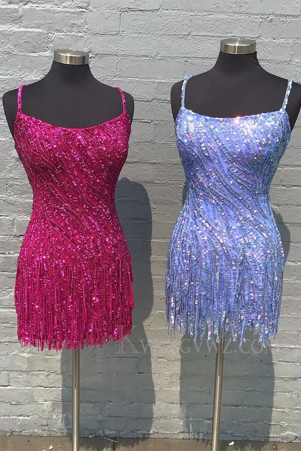 Sparkly Golden Spaghetti Straps Sequins Fringed Tight Short Homecoming/Cocktail Dress LF325