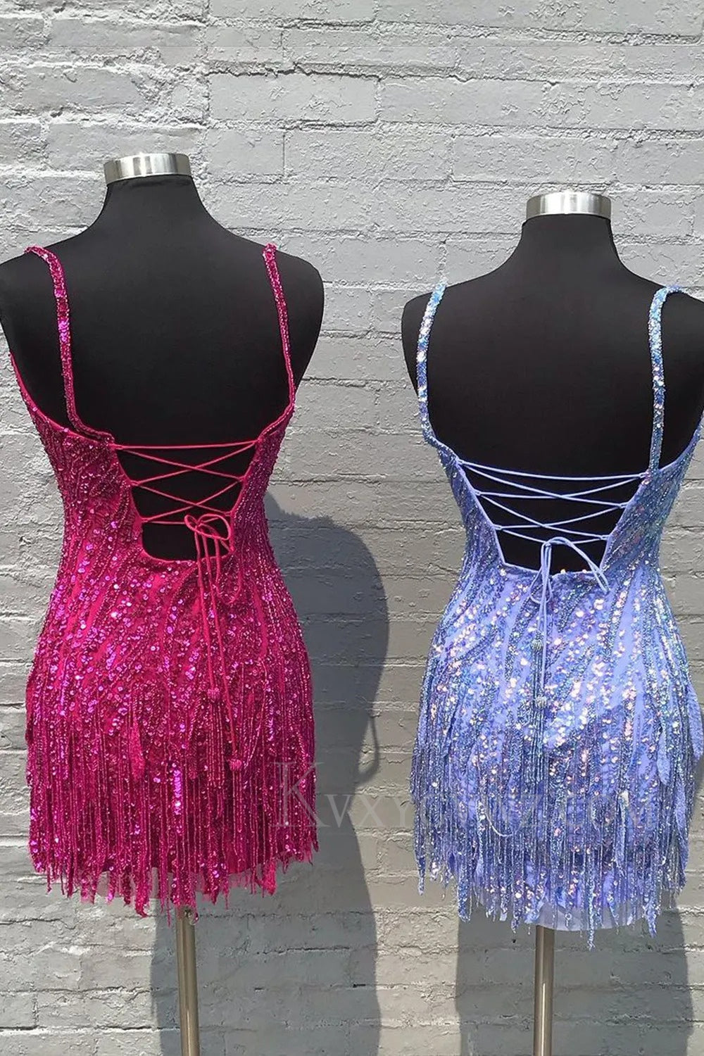 Sparkly Golden Spaghetti Straps Sequins Fringed Tight Short Homecoming/Cocktail Dress LF325