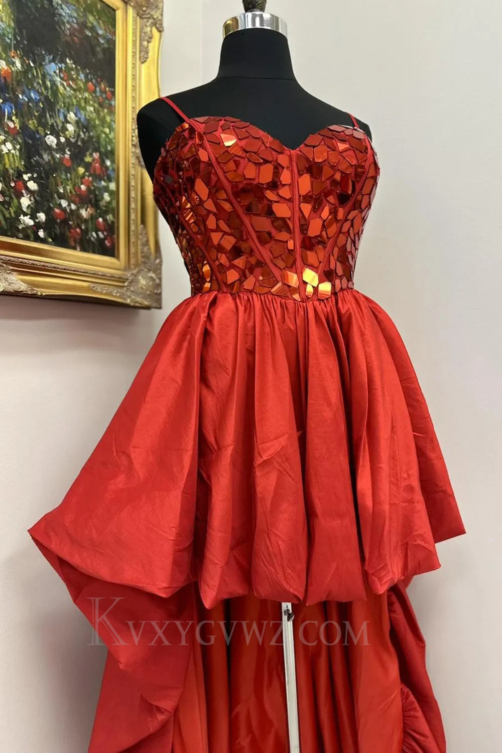 Sparkly Black High Low Satin A-Line Mirror Homecoming/Cocktail Dress LF326