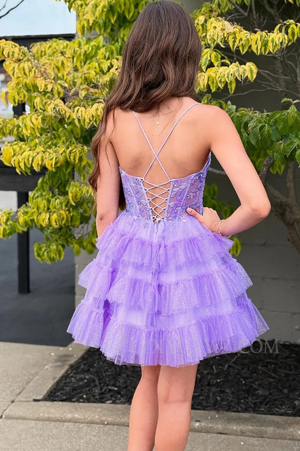 Glitter Lavender Ruffled Short Corset Homecoming/Cocktail Dress with Sequins LF331