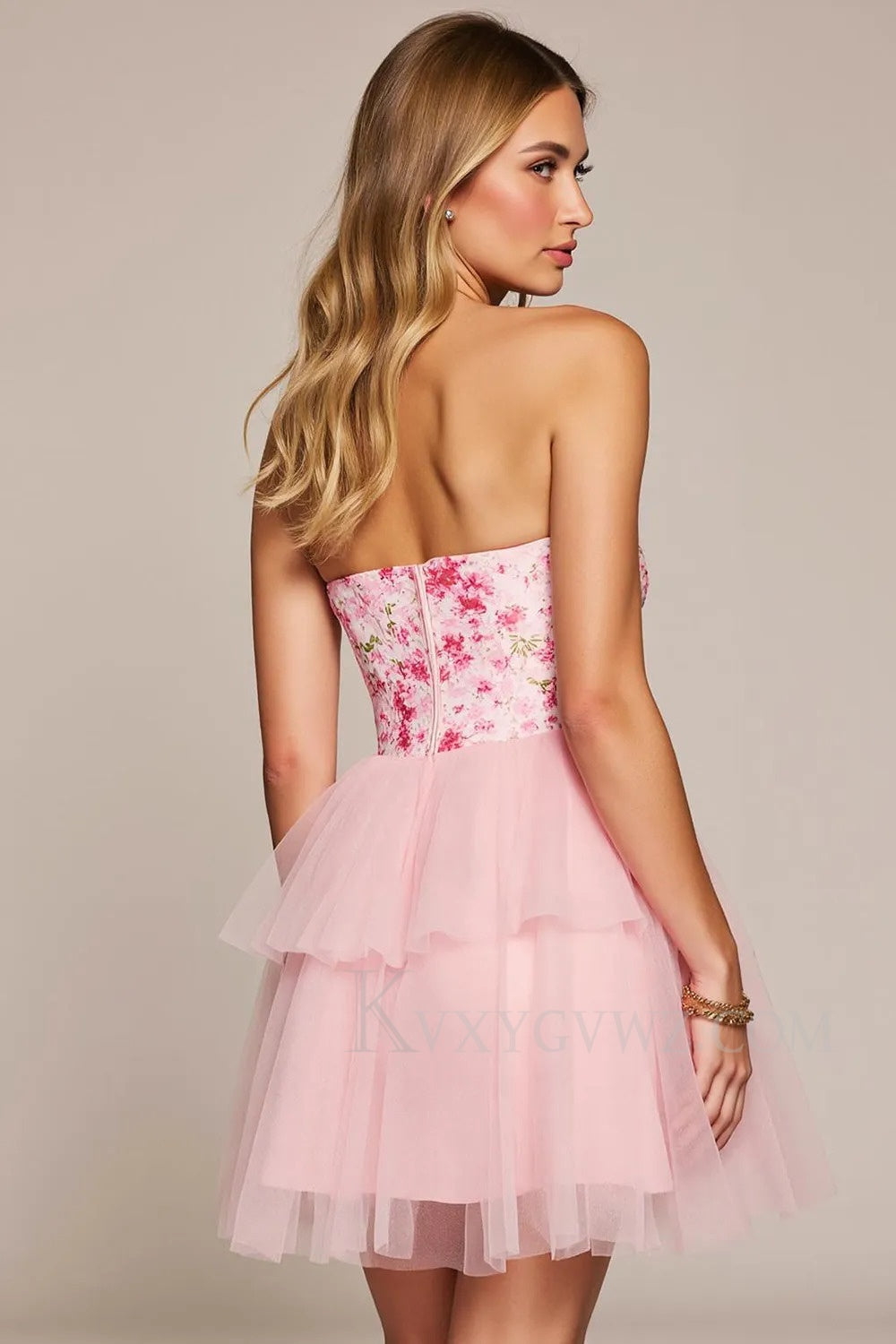 Pink Tulle Floral Sweetheart Short Homecoming/Cocktail Dress LF334