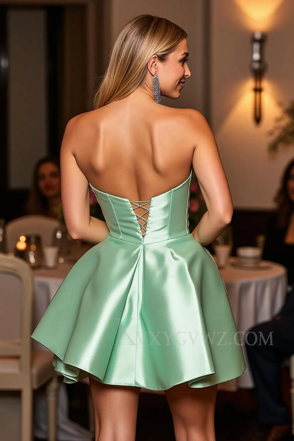 Sparkly Green Satin A Line Short Homecoming/Cocktail Dress with Beading LF335