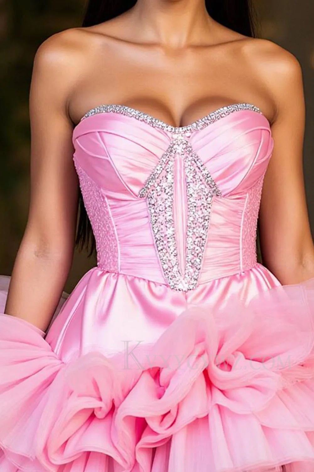Sparkly Hot Pink A Line Strapless Tiered Short Homecoming/Cocktail Dress LF340