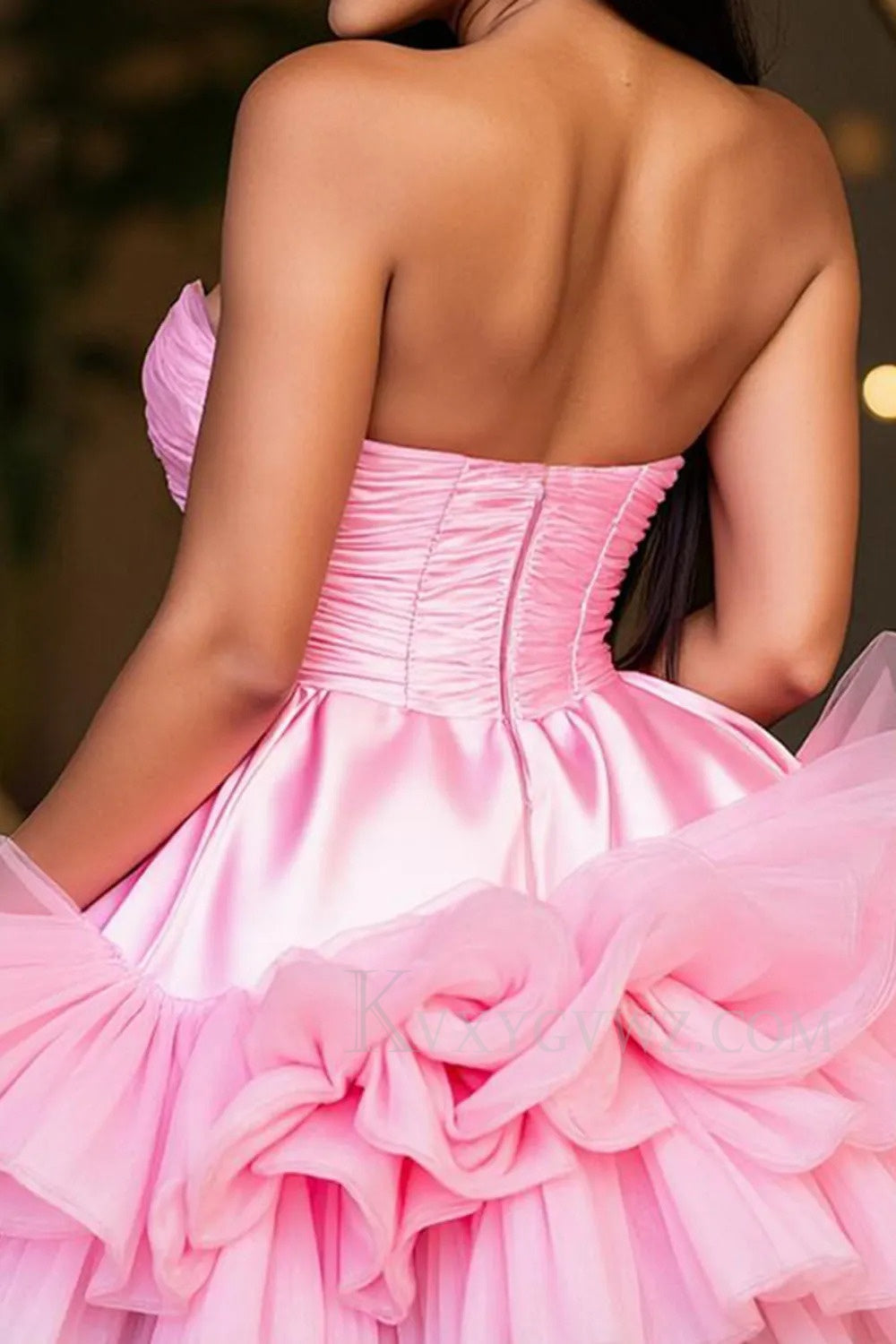 Sparkly Hot Pink A Line Strapless Tiered Short Homecoming/Cocktail Dress LF340