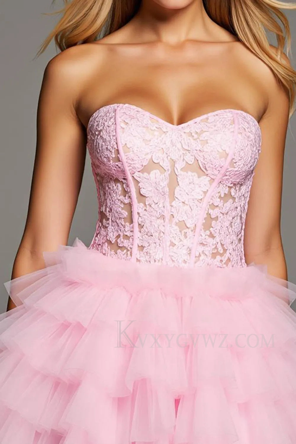Pink Ruffled Sweetheart Short Corset Homecoming/Cocktail Dress with Lace LF354