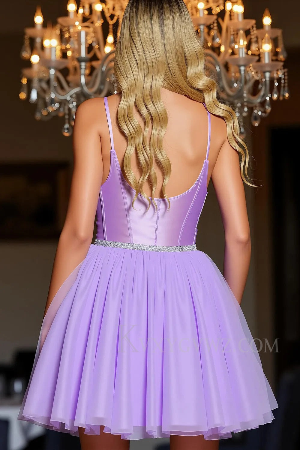 Sparkly Purple A Line Short Corset Homecoming/Cocktail Dress with Beading LF356