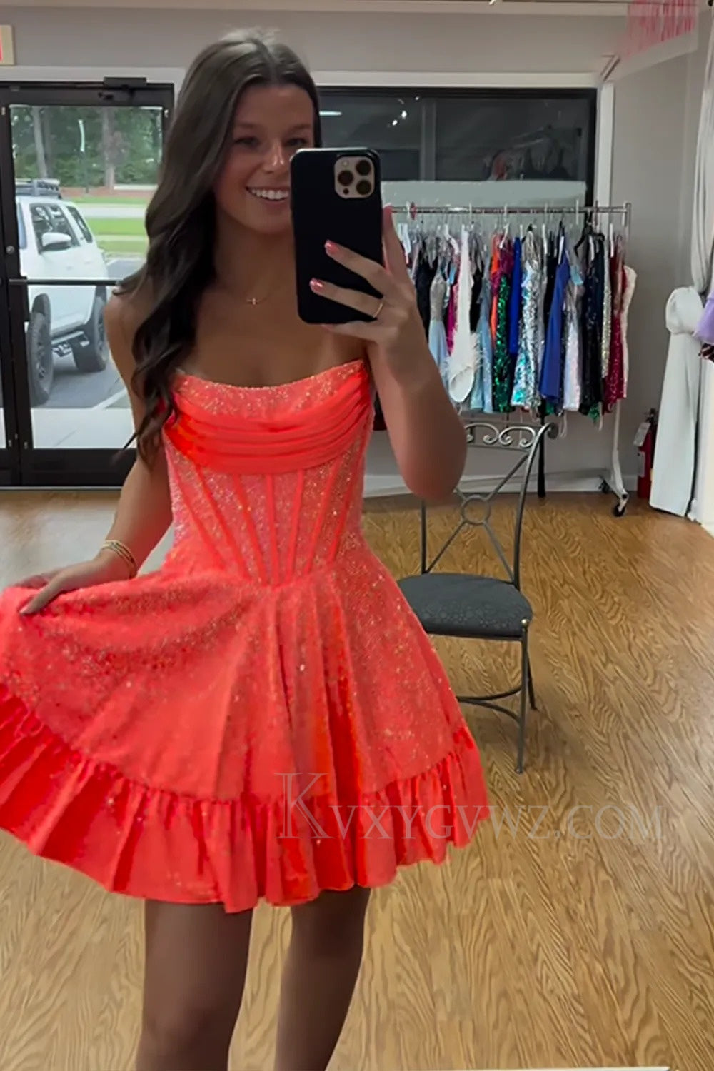Sparkly Yellow Beaded Strapless Short Corset Homecoming/Cocktail Dress LF357