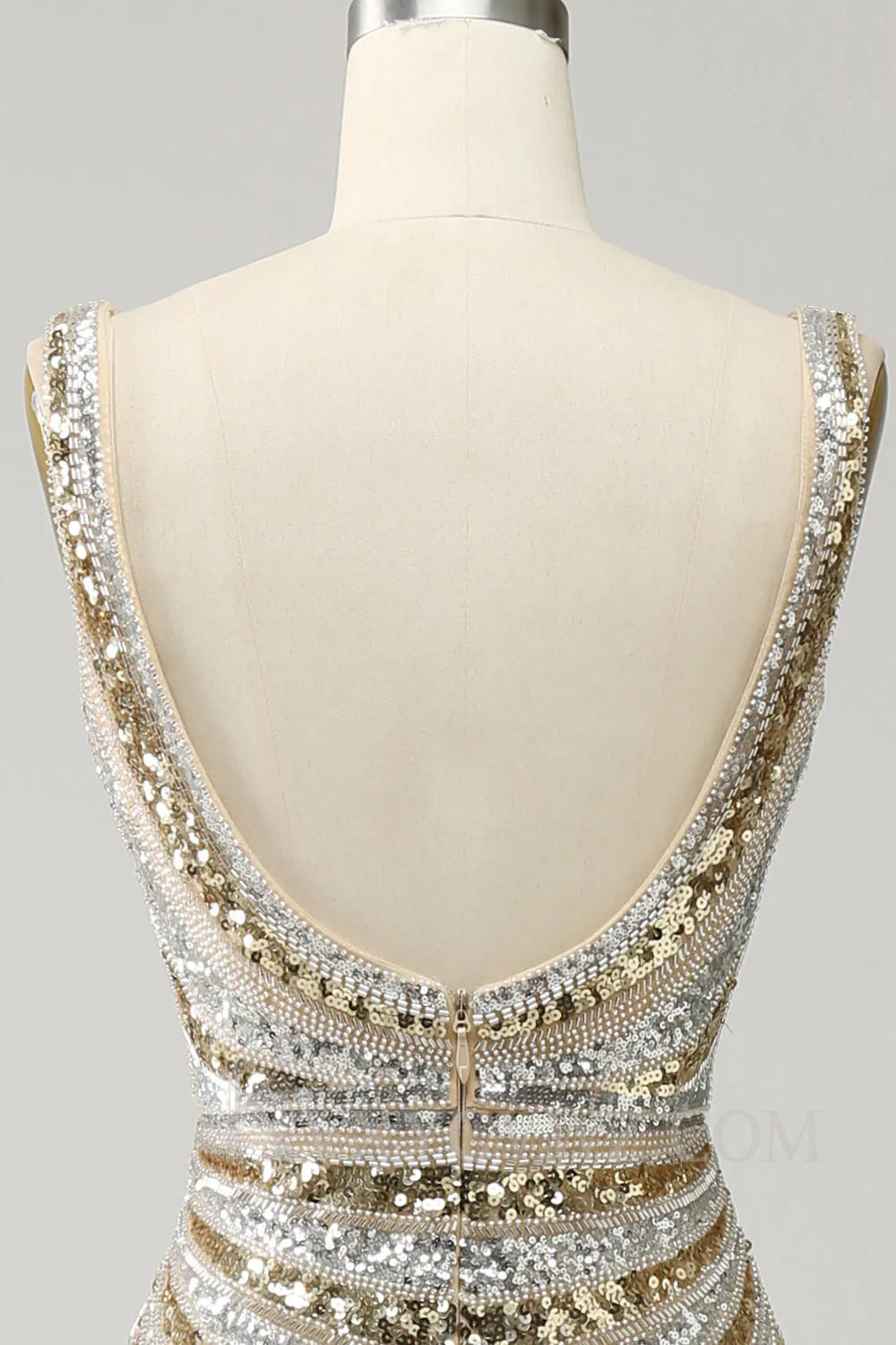 Mermaid Deep V Neck Golden Long Prom Dress with Silt LF036