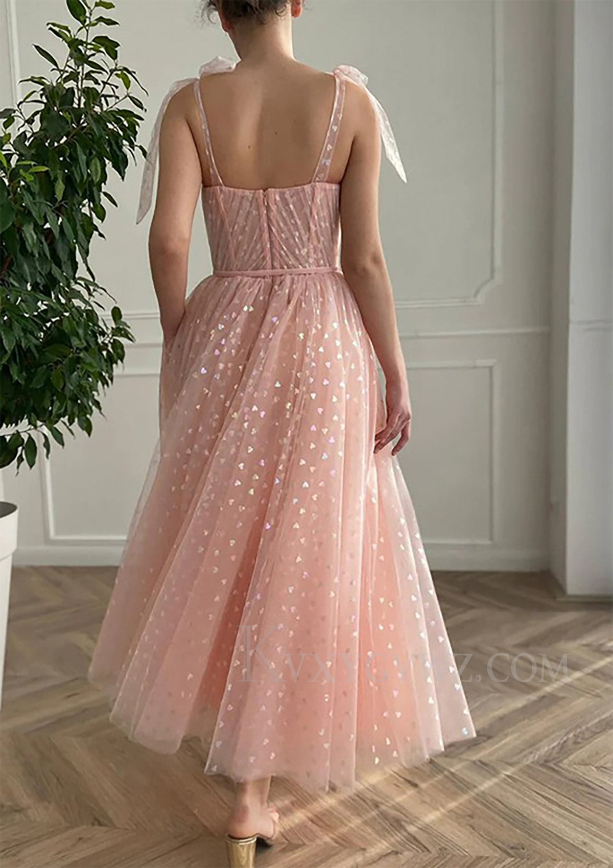 A-line Sweetheart Sleeveless Ankle-Length Tulle Homecoming Dress with Pleated LF366