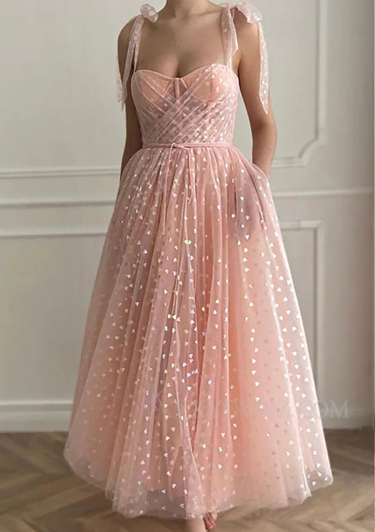 A-line Sweetheart Sleeveless Ankle-Length Tulle Homecoming Dress with Pleated LF366