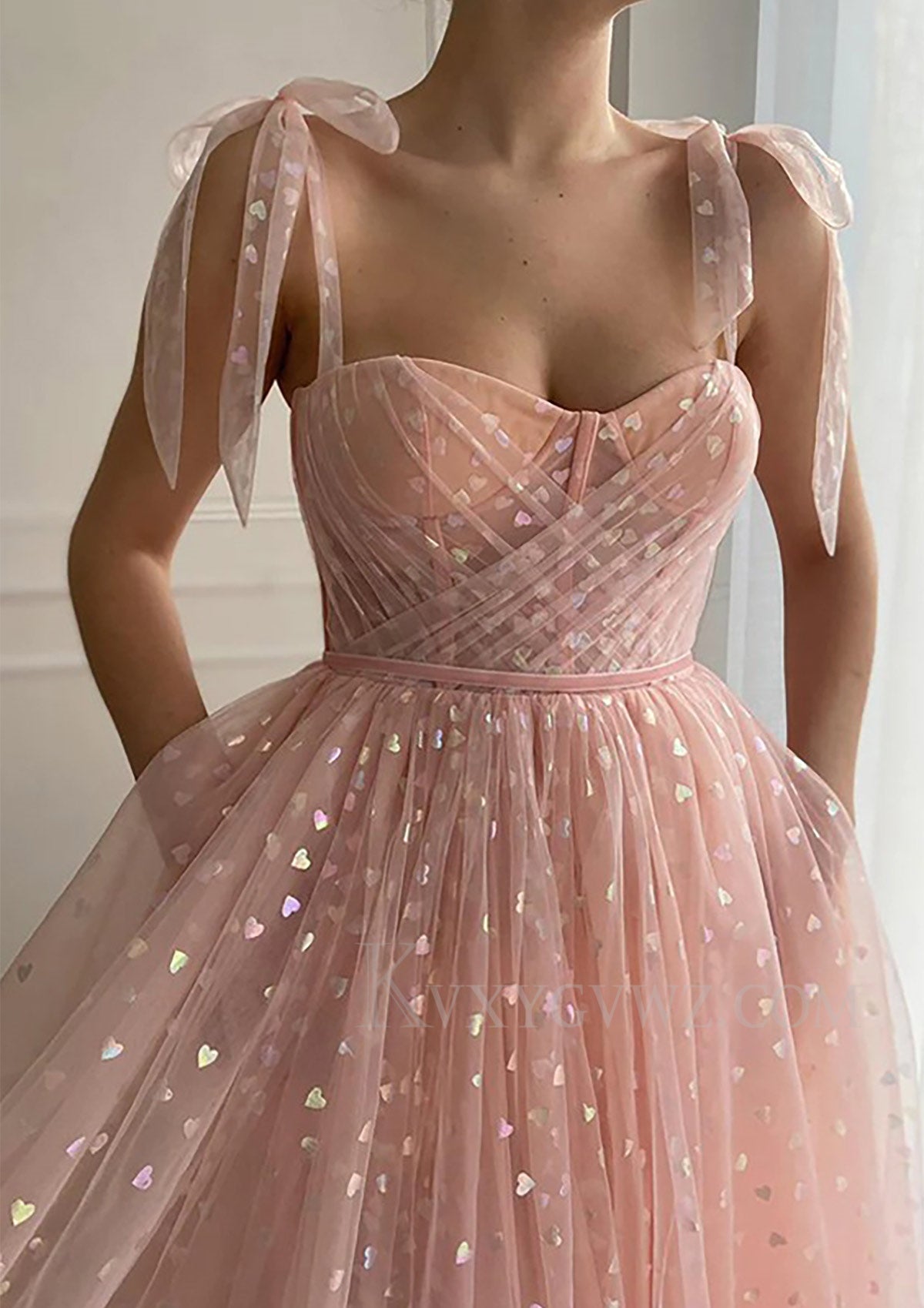 A-line Sweetheart Sleeveless Ankle-Length Tulle Homecoming Dress with Pleated LF366
