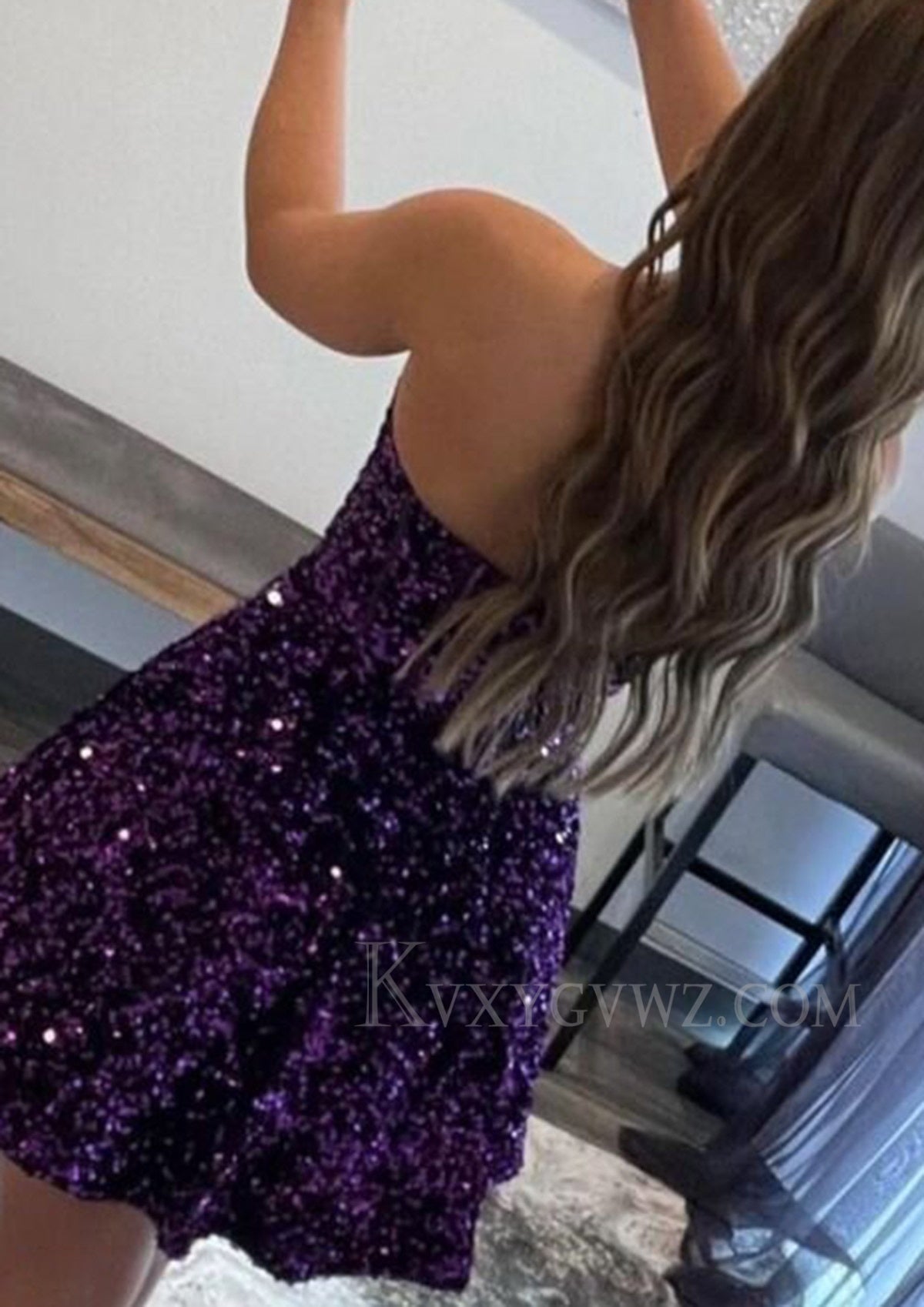 A-line Sweetheart Sleeveless Short/Mini Velvet Sequins Homecoming Dress with Pockets LF367
