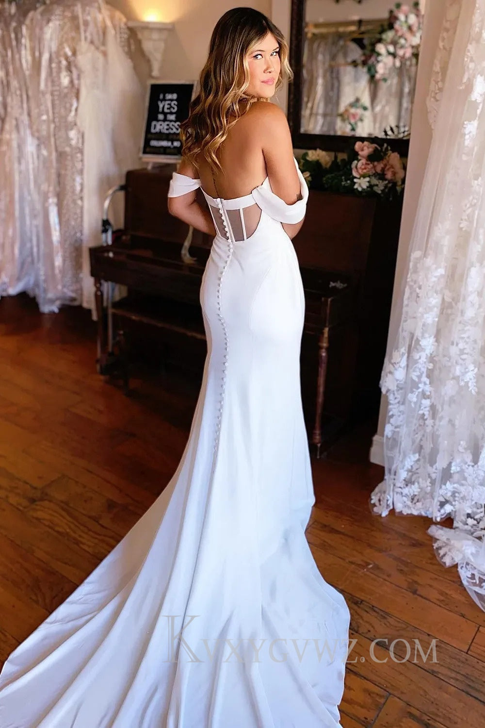 Simple White Mermaid Boho Wedding Dress HS374