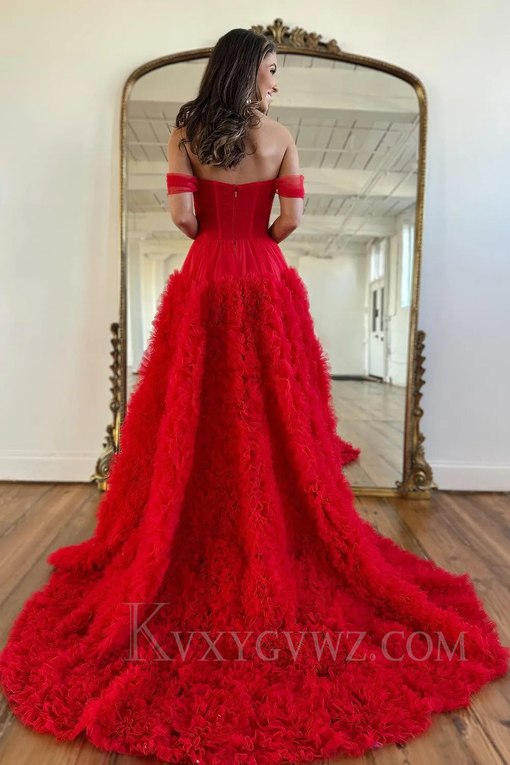 Pink Corset Off the Shoulder Long Prom Dress with Ruffles LF038