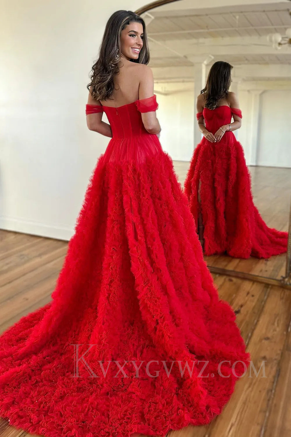 Pink Corset Off the Shoulder Long Prom Dress with Ruffles LF038