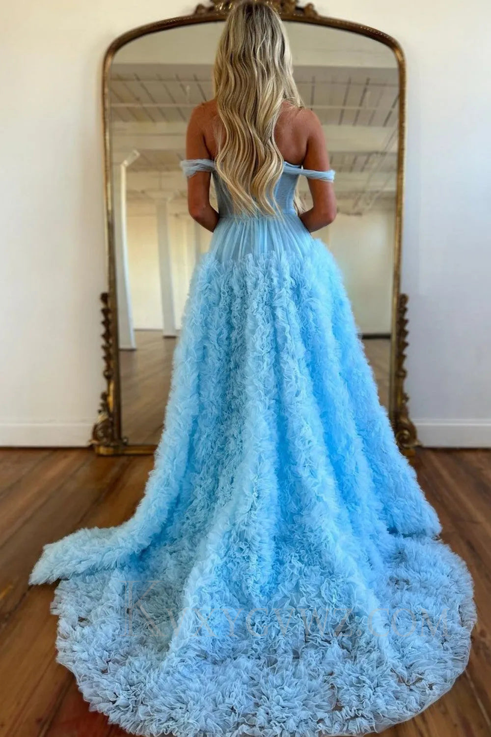 Pink Corset Off the Shoulder Long Prom Dress with Ruffles LF038
