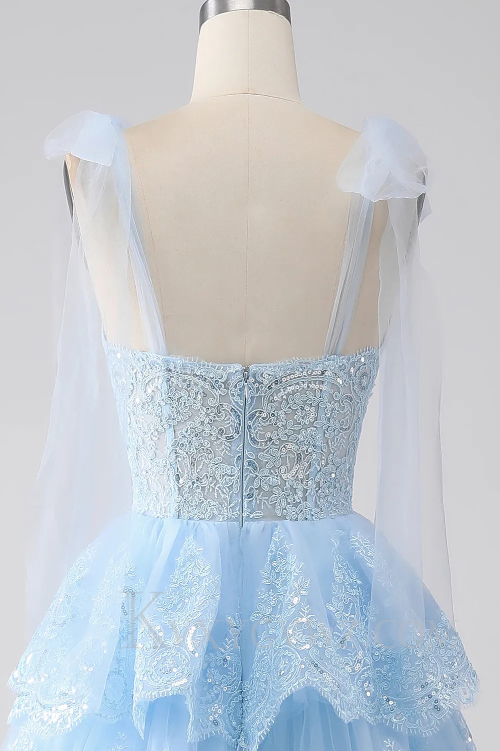 Blue Ruffled Tiered Lace A-Line Long Prom Dress LF039