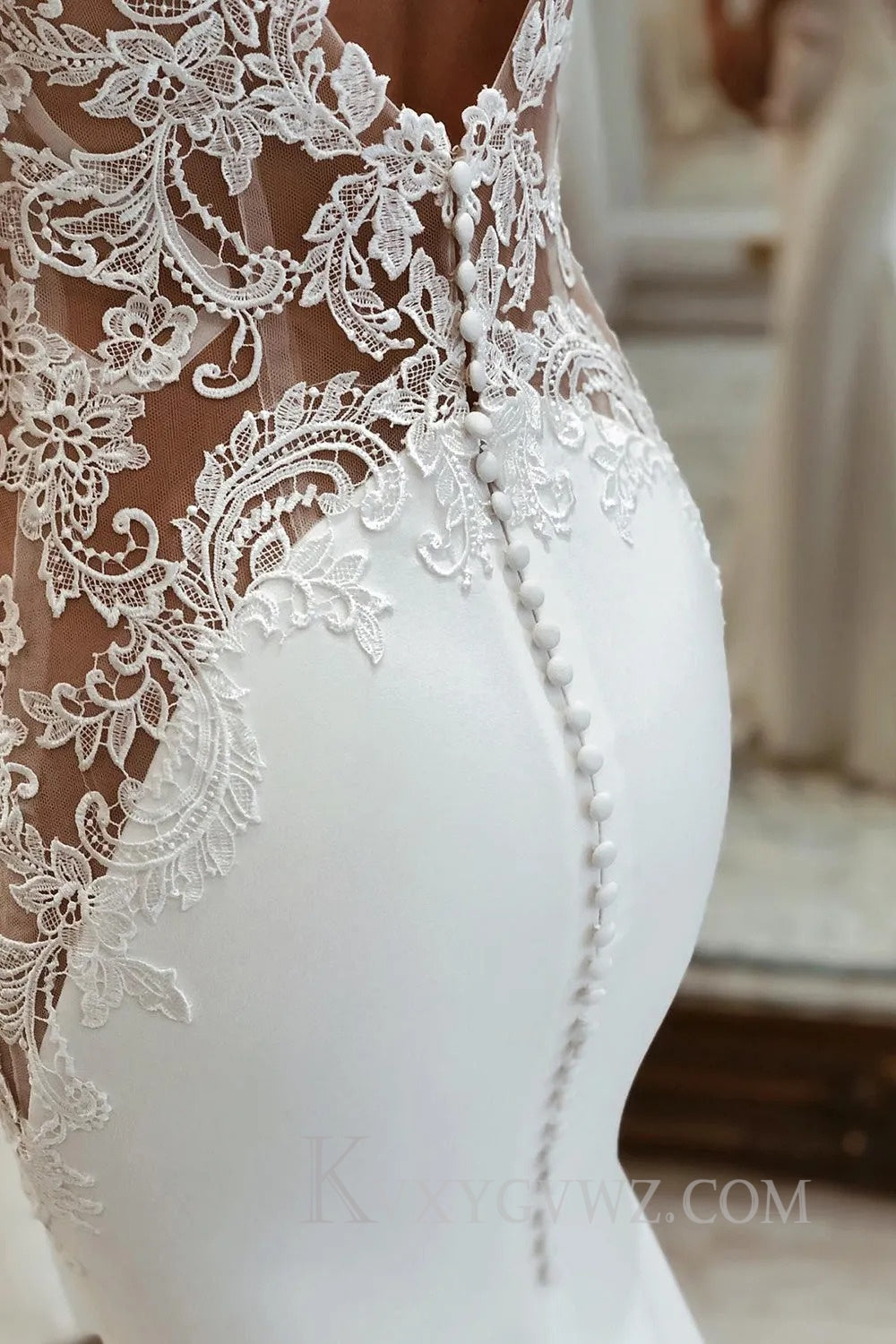 White Long Mermaid Boho Wedding Dress with Lace HS399