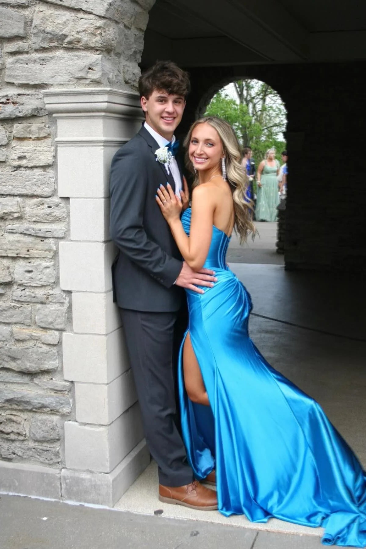 Mermaid Sweetheart Keyhole Blue Slit Prom Dress Gown LF1209