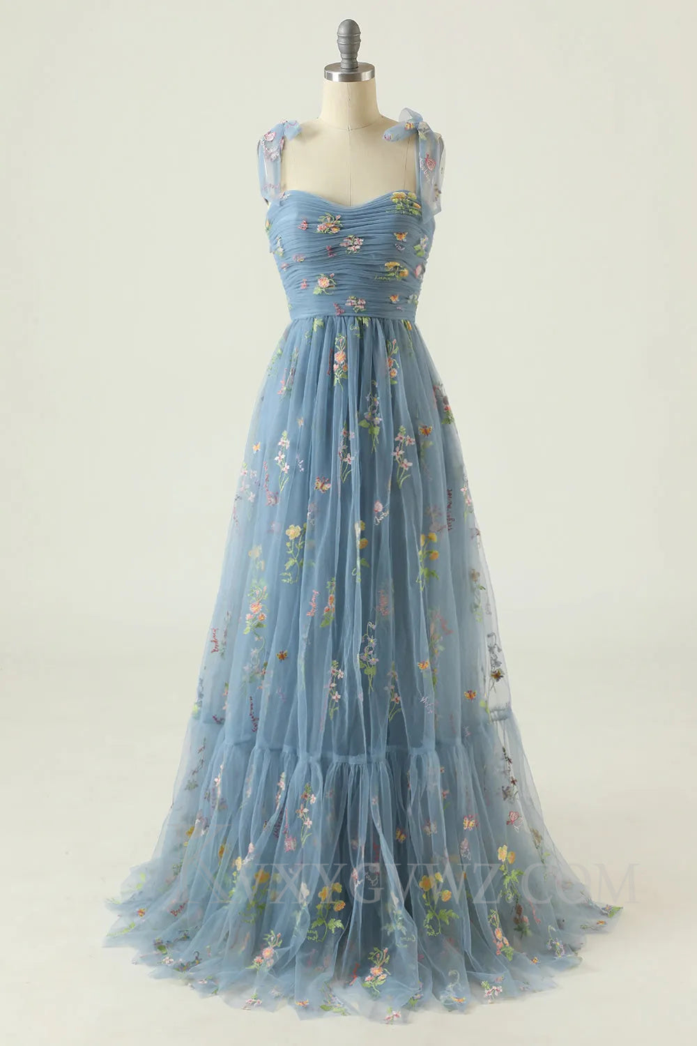 Green Embroidery Floor length A Line Long Prom Dress LF040