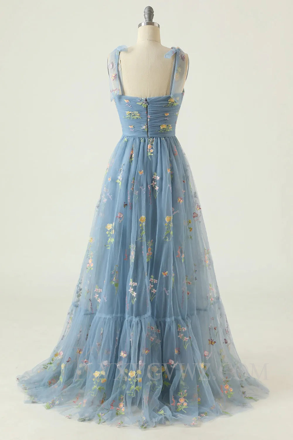 Green Embroidery Floor length A Line Long Prom Dress LF040