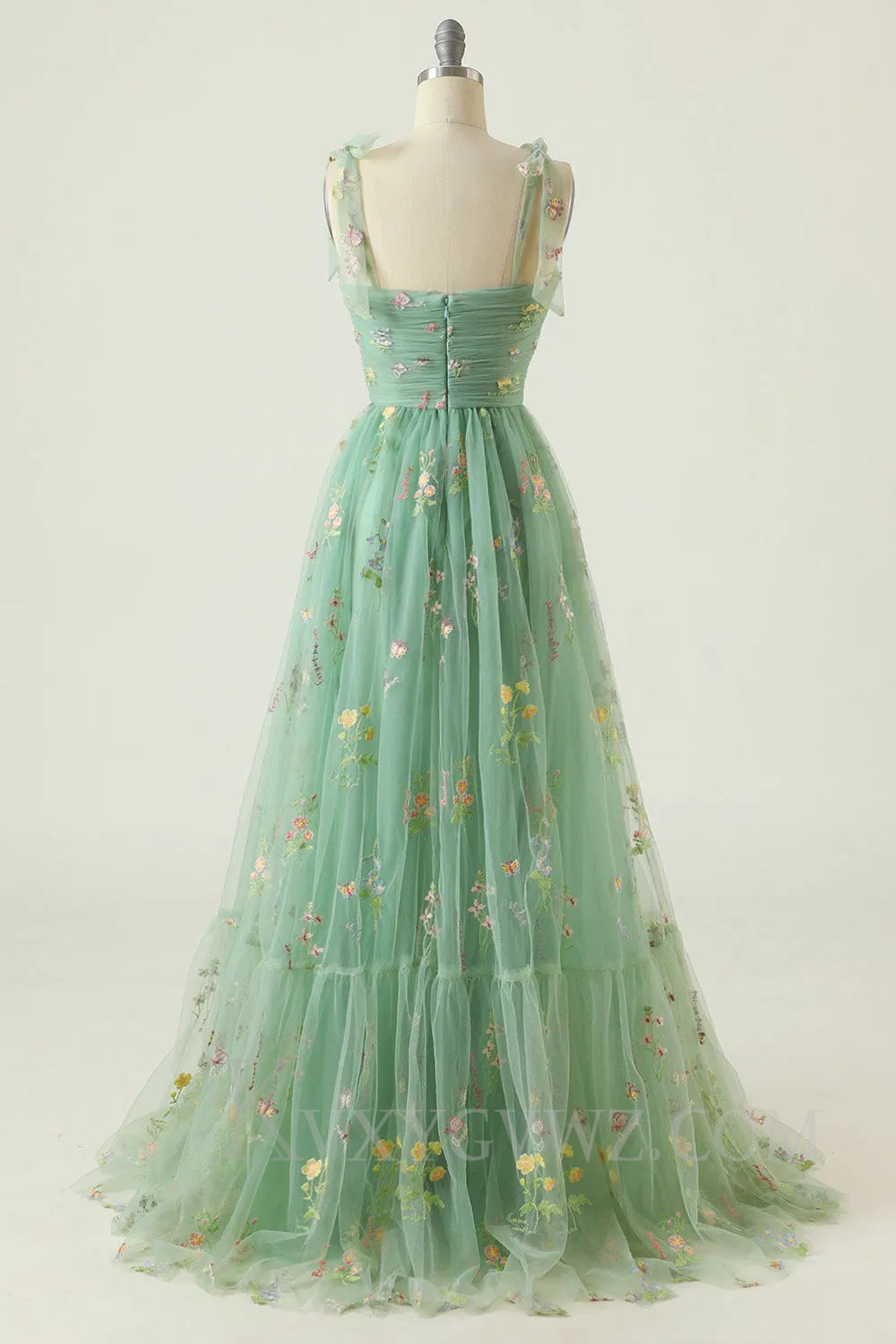 Green Embroidery Floor length A Line Long Prom Dress LF040