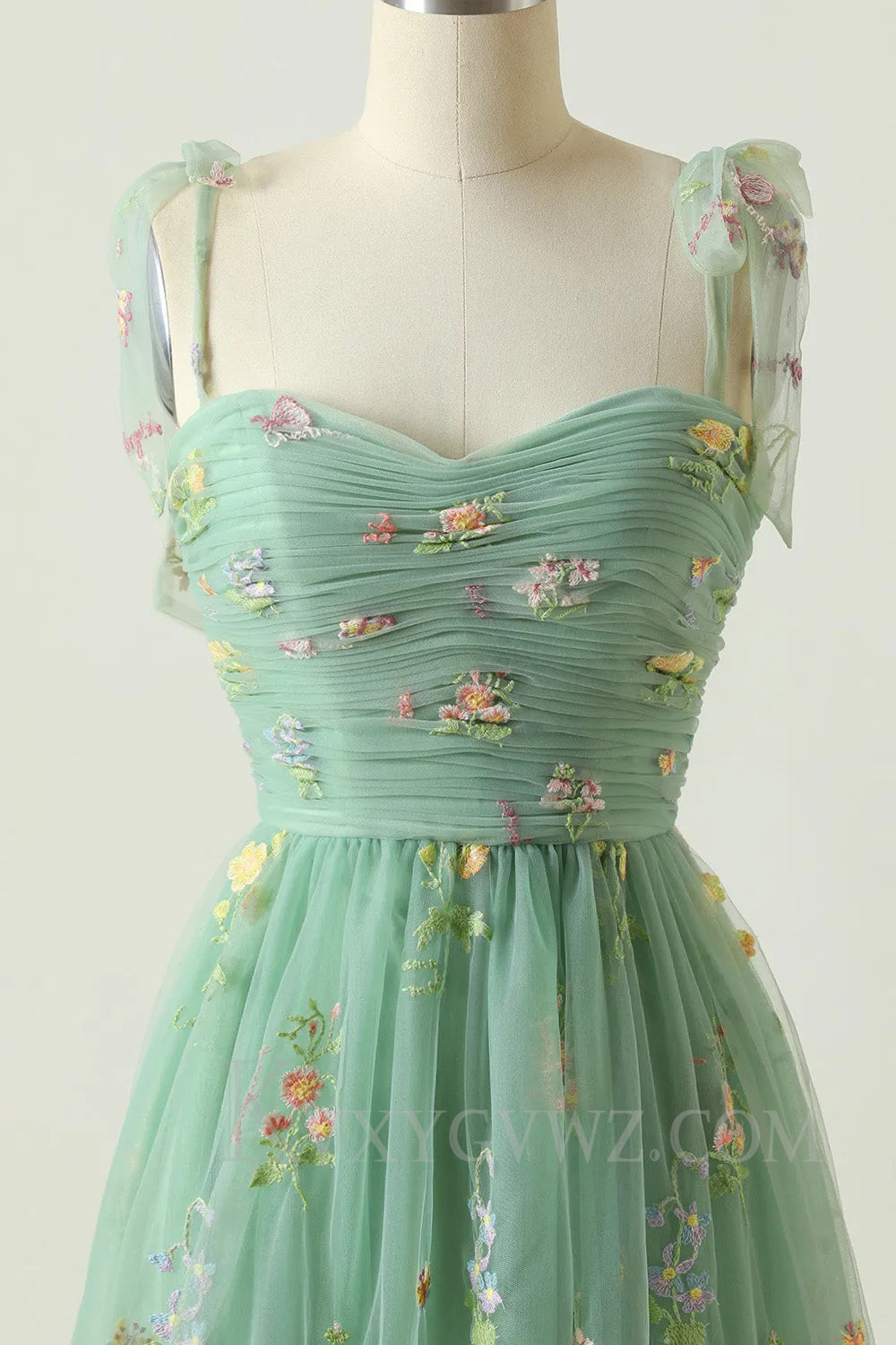 Green Embroidery Floor length A Line Long Prom Dress LF040
