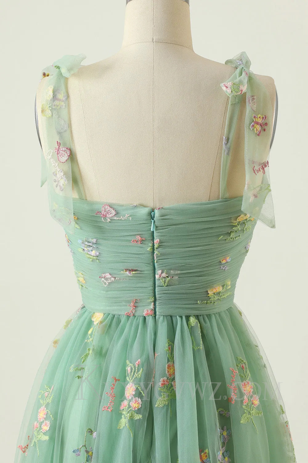 Green Embroidery Floor length A Line Long Prom Dress LF040
