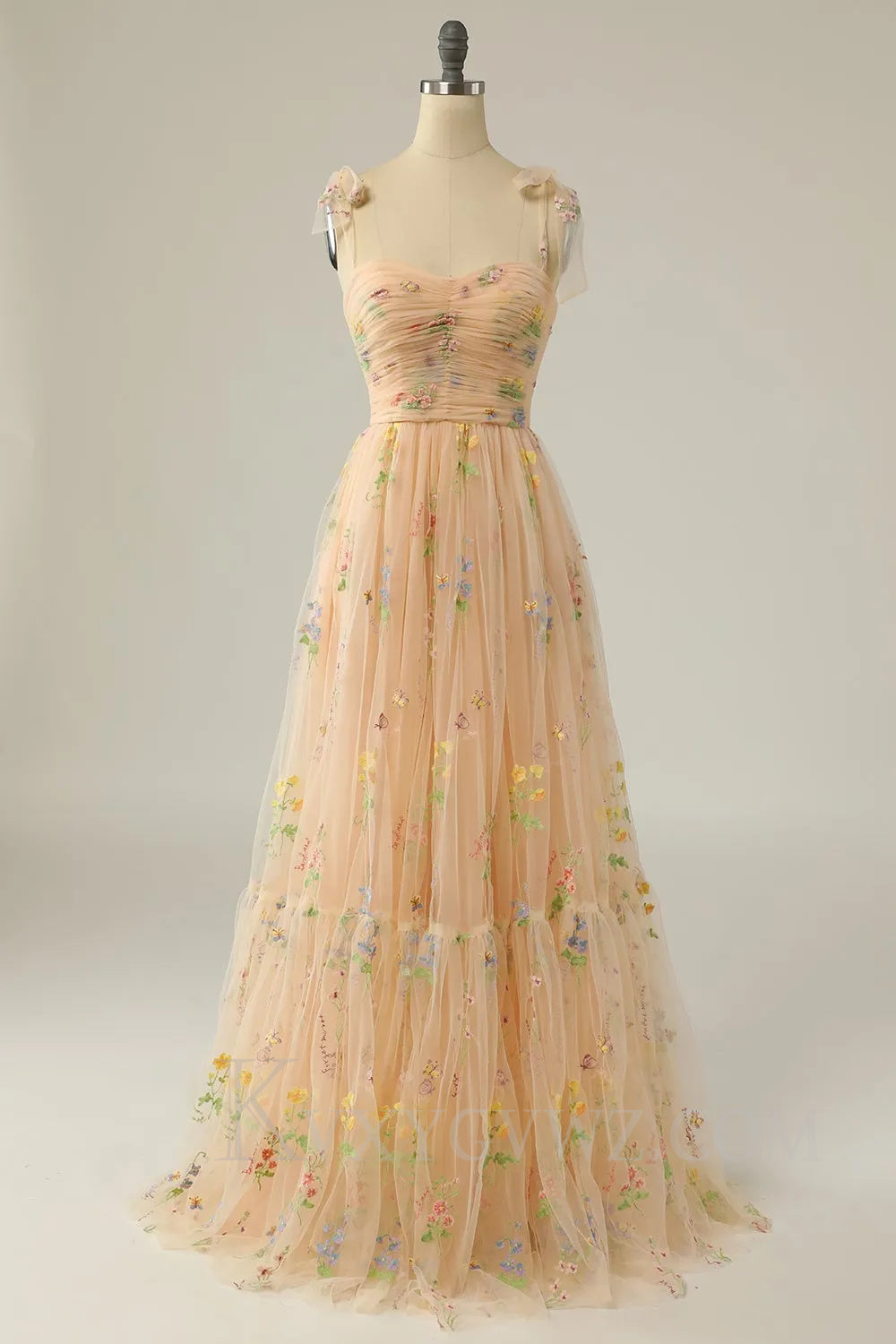 Green Embroidery Floor length A Line Long Prom Dress LF040