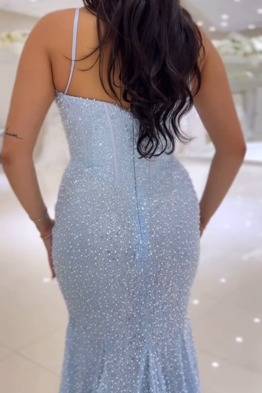 Conspicuous Mermaid Sweetheart Sky Blue Sequins Long Prom Dress Gown