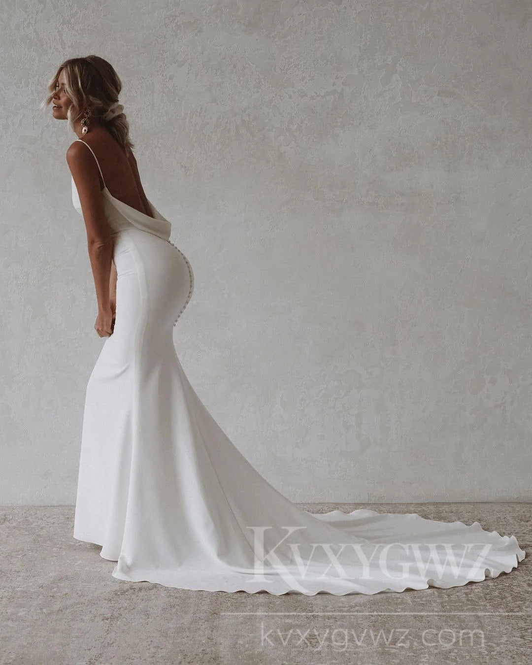 Elegant Mermaid V Neck Soft Satin Long Wedding Dresses/Gowns HS414