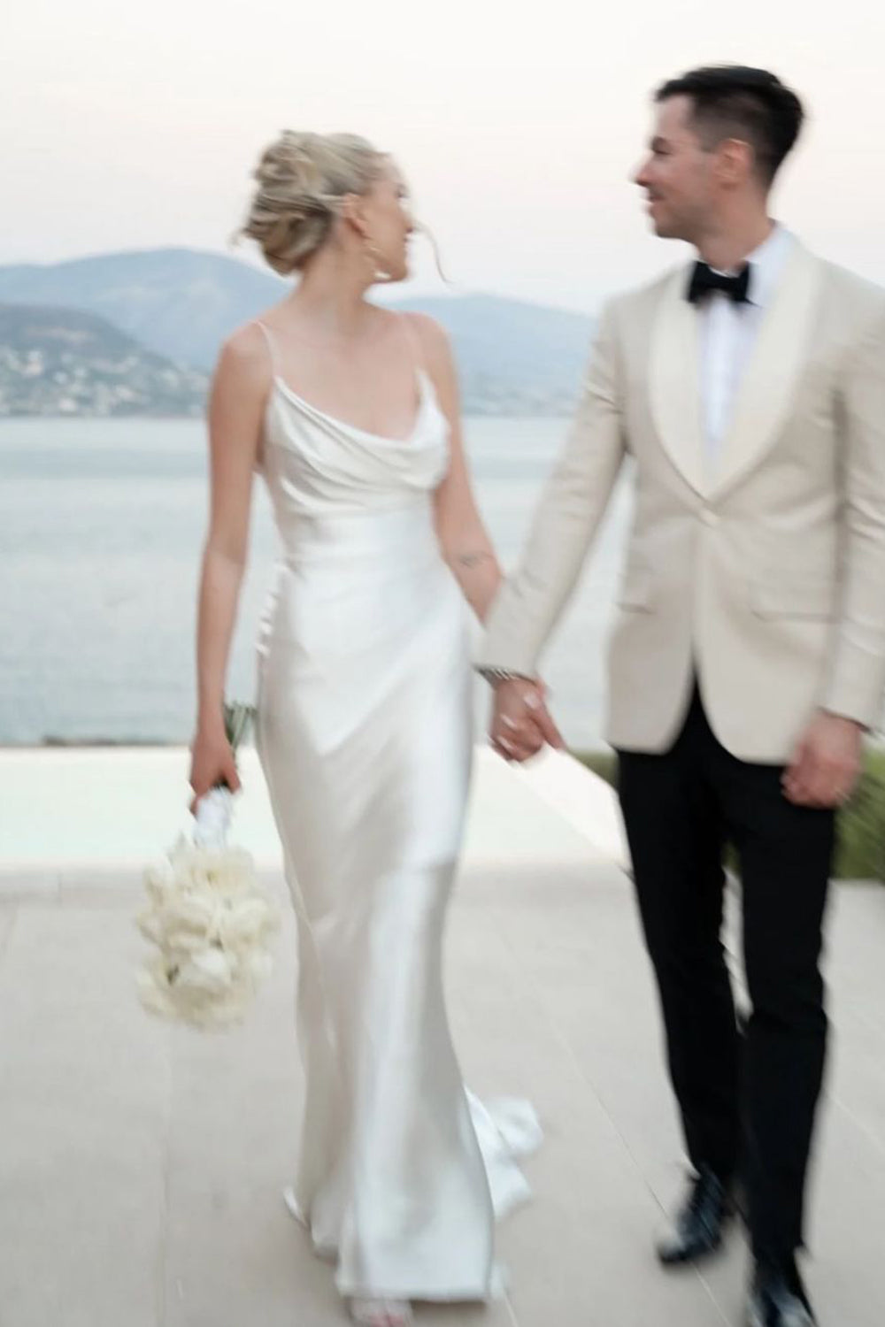 Romantic Mermaid Cowl Neck Silk Satin Wedding Dresses Gown HS850