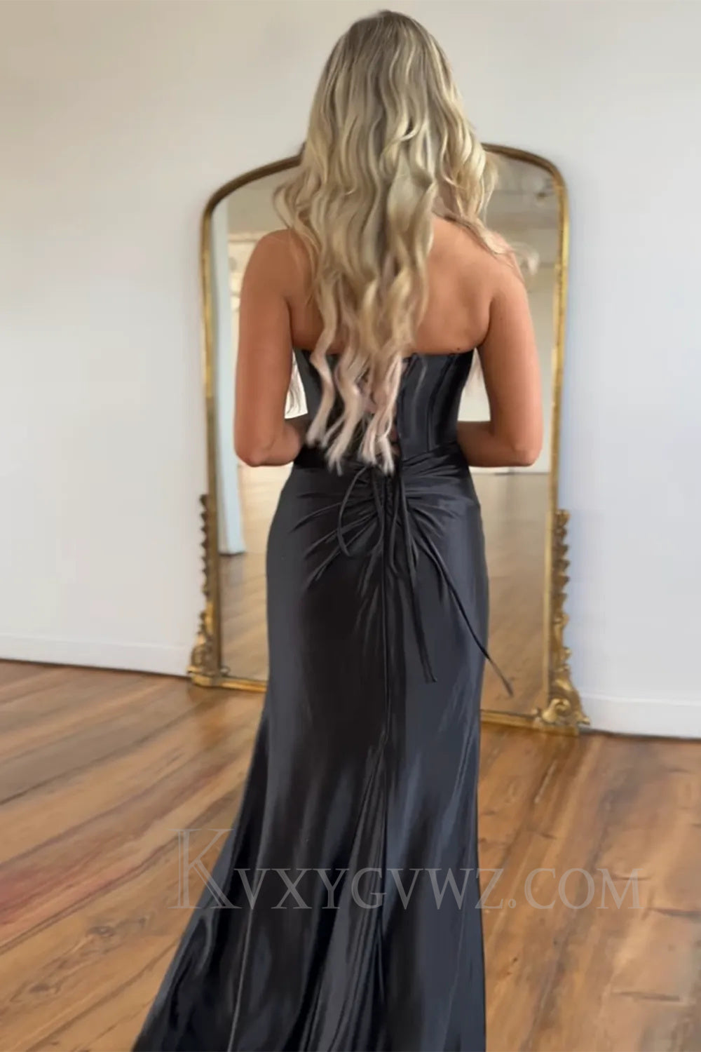 Royal Blue Corset Mermaid Draped Satin Long Prom Dress with Slit LF042