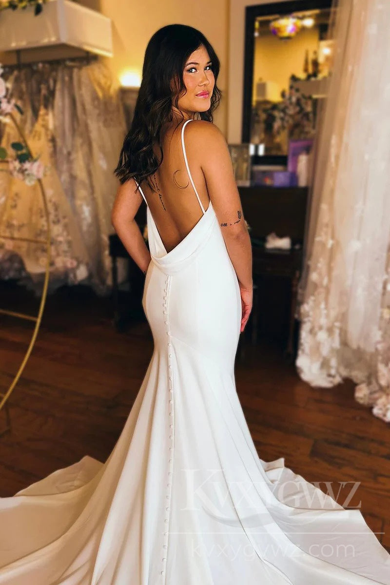 Modern Satin V-Neck Mermaid Wedding Dress with Elegant Train Bridal Gown HS425