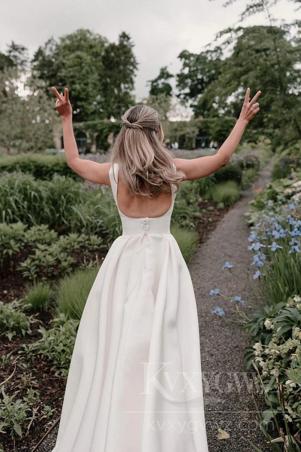 Elegant Satin A-Line Wedding Dress with Train Sweep Train Bridal Gown HS453