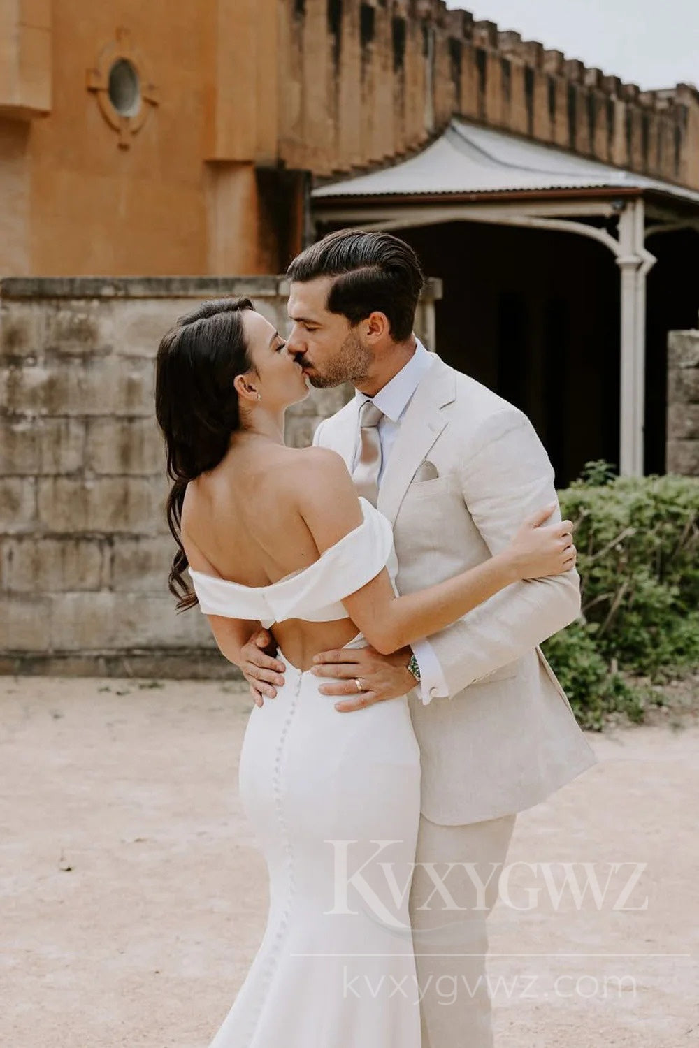Elegant Off-Shoulder Satin Bridal Gown Mermaid Wedding Dress HS460