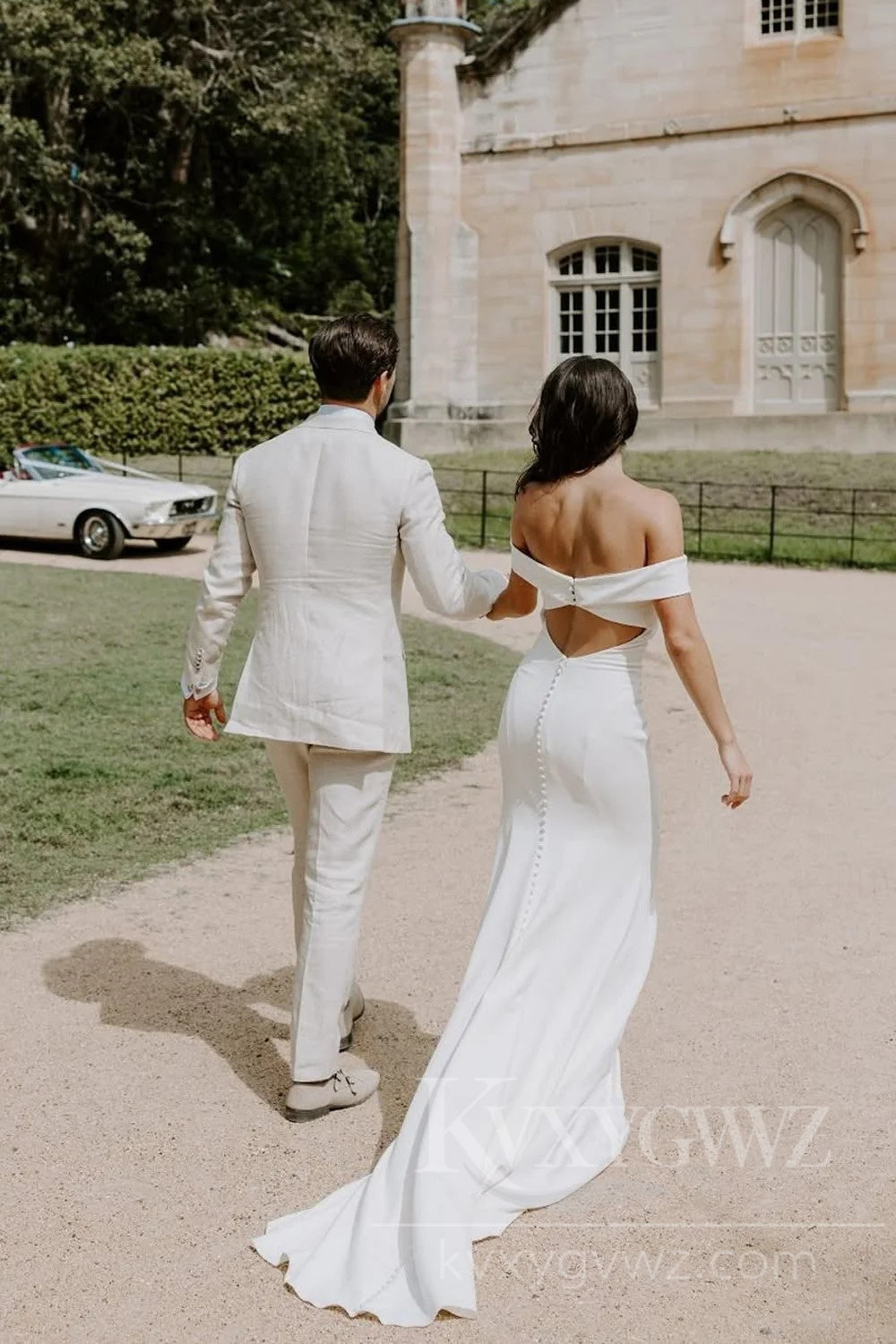 Elegant Off-Shoulder Satin Bridal Gown Mermaid Wedding Dress HS460