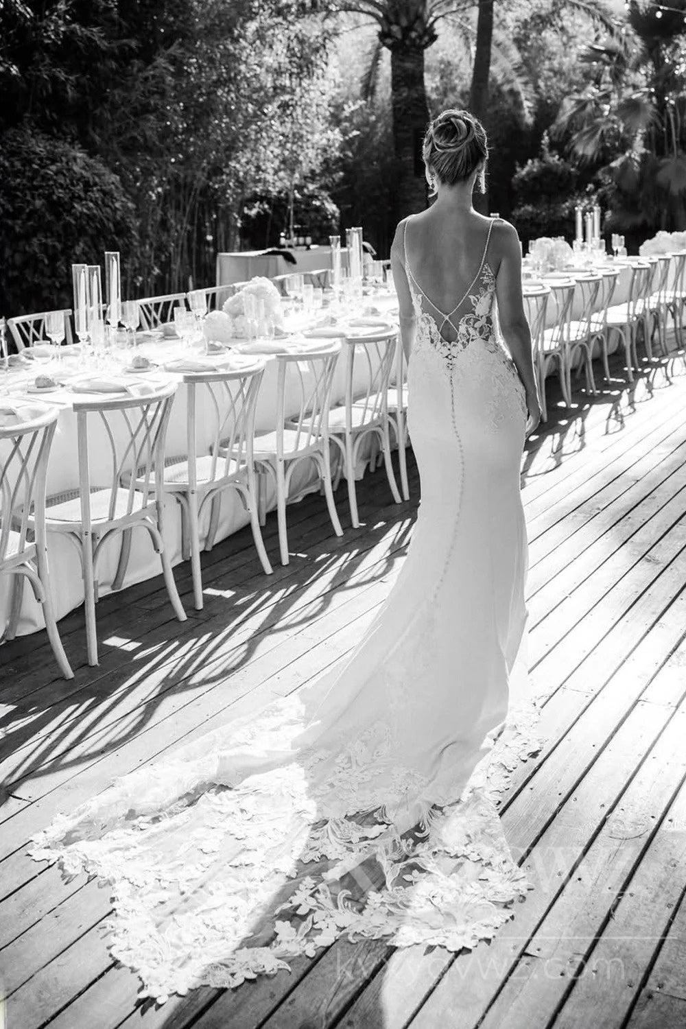 Elegant Lace Satin Mermaid Wedding Dress Spaghetti Strap Bridal Gown HS461