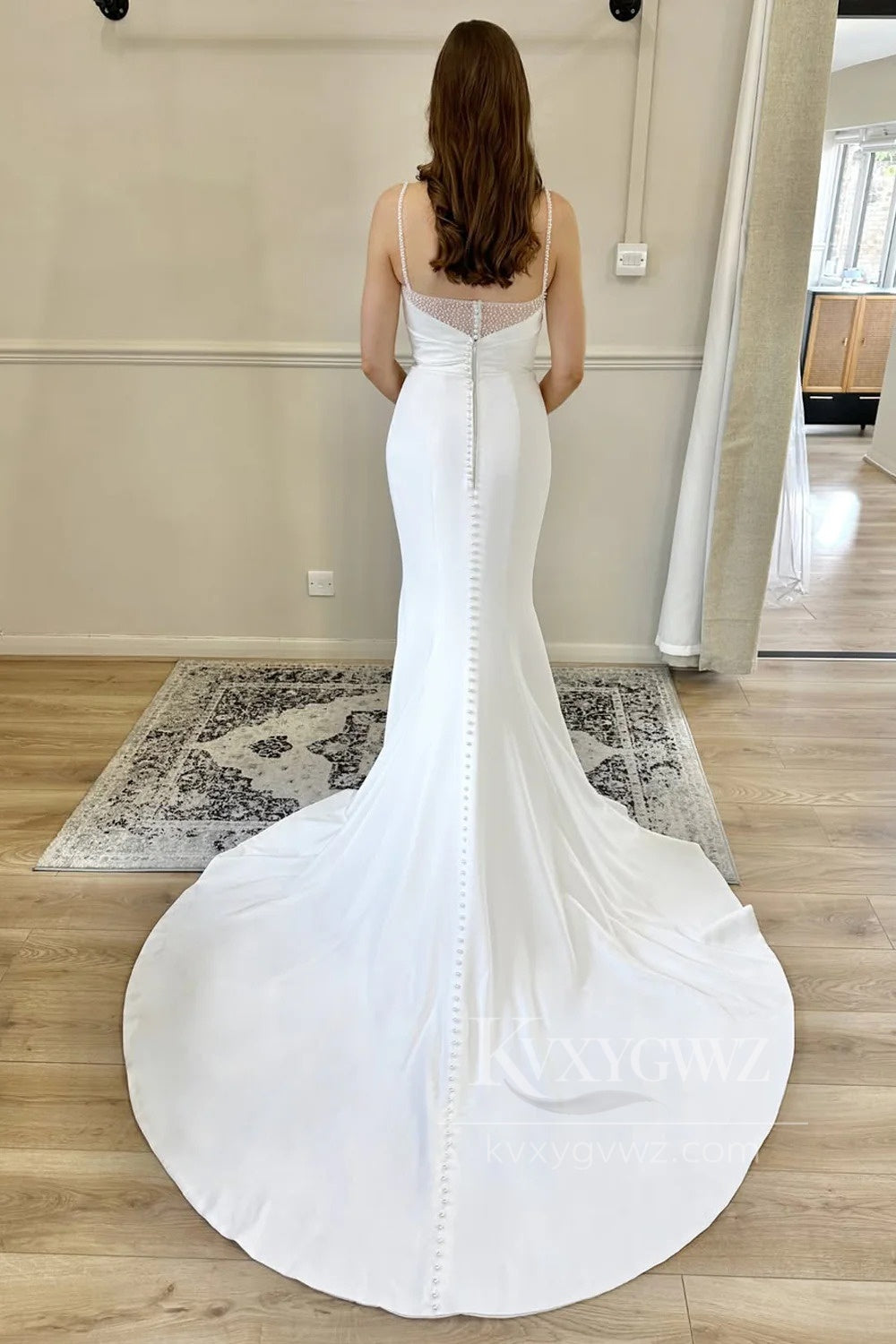 Elegant Satin Mermaid Wedding Dress Spaghetti Strap Bridal Gown With Beading HS465