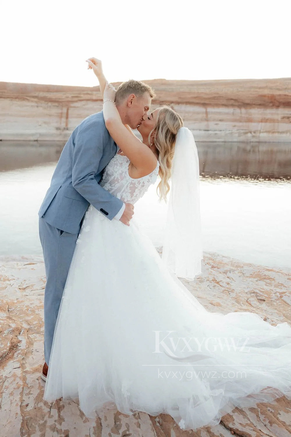 Delicate Lace and Tulle Wedding Dress with Spaghetti Straps Bridal Gown HS472