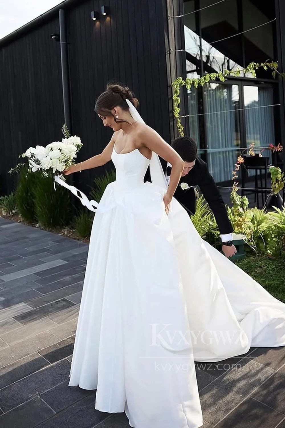 Strapless Satin Ballgown Wedding Dress with Classic Elegance Bridal Gown HS474