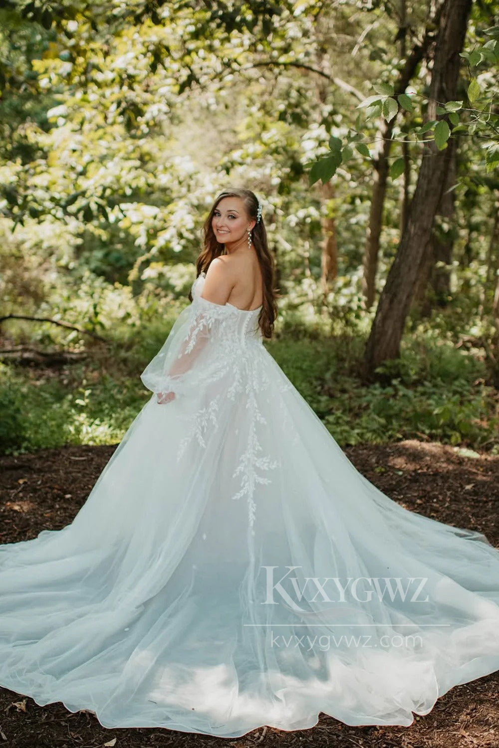 Off-Shoulder Long Sleeve Lace Wedding Dress with Slit Bridal Gown HS484