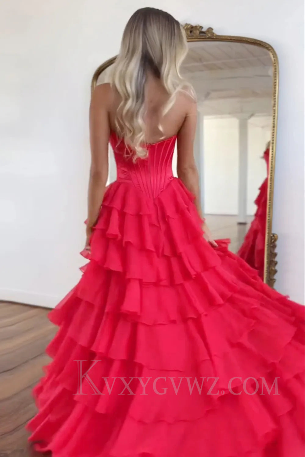Black A Line Sweetheart Ruffled Corset Long Prom Dress with Slit LF050