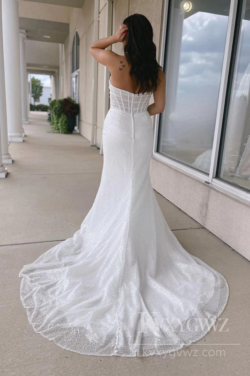 Sparkling Strapless Mermaid Wedding Dress with Beaded Detailing Bridal Gown HS500